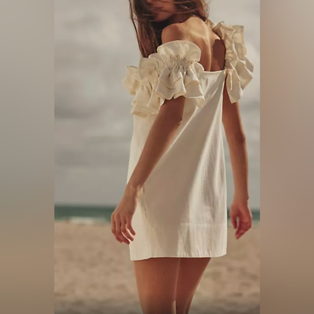 Free People Cream Off-Shoulder Mini Dress